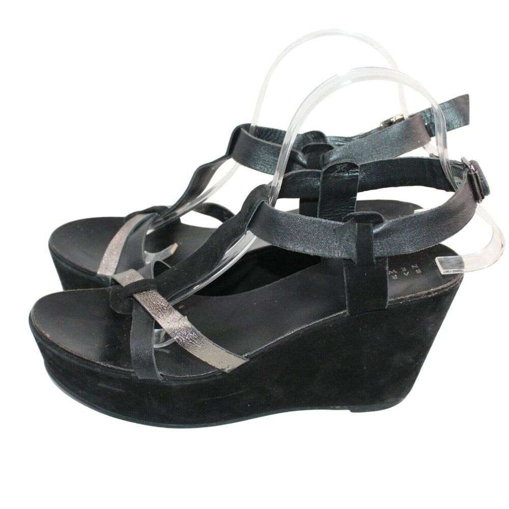 Barneys New York Womens Sz 40 Black Strappy Open Toe Leather Platform Sandals - Picture 6 of 12
